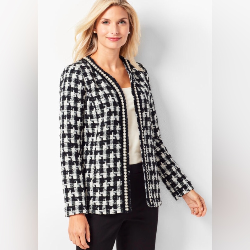 Talbots Pearl-Trimmed Women’s Tweed Black & White Jacket, size 10